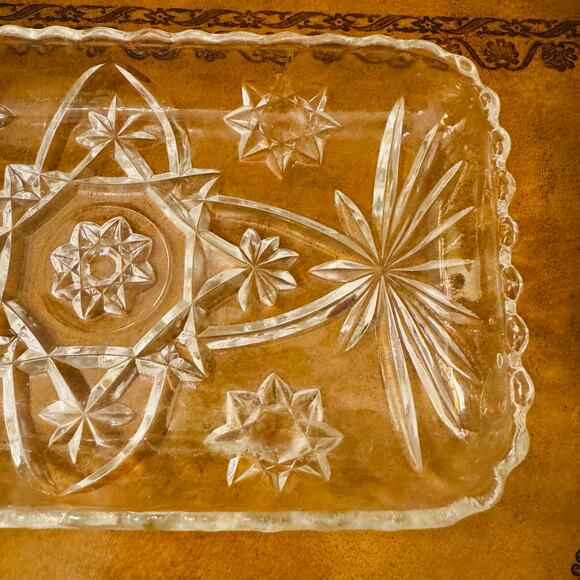 Anchor Hocking Prescut Rectangular Clear Glass Crystal Starburst USA Tray Dish - Picture 4 of 5